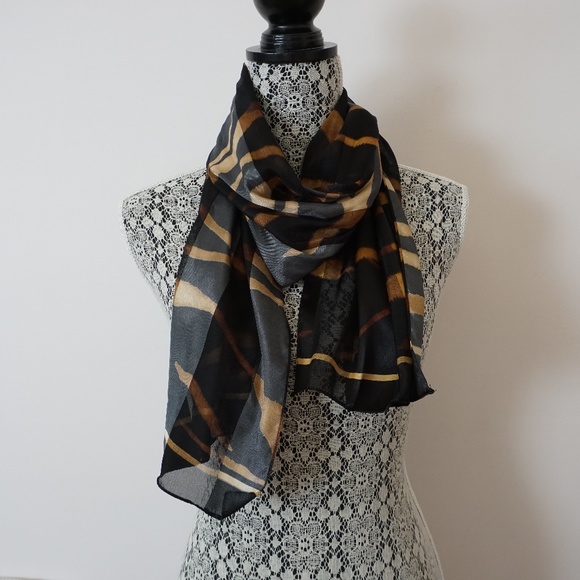 Careta Black and Brown Zebra Striped Oblong Scarf - Picture 1 of 5